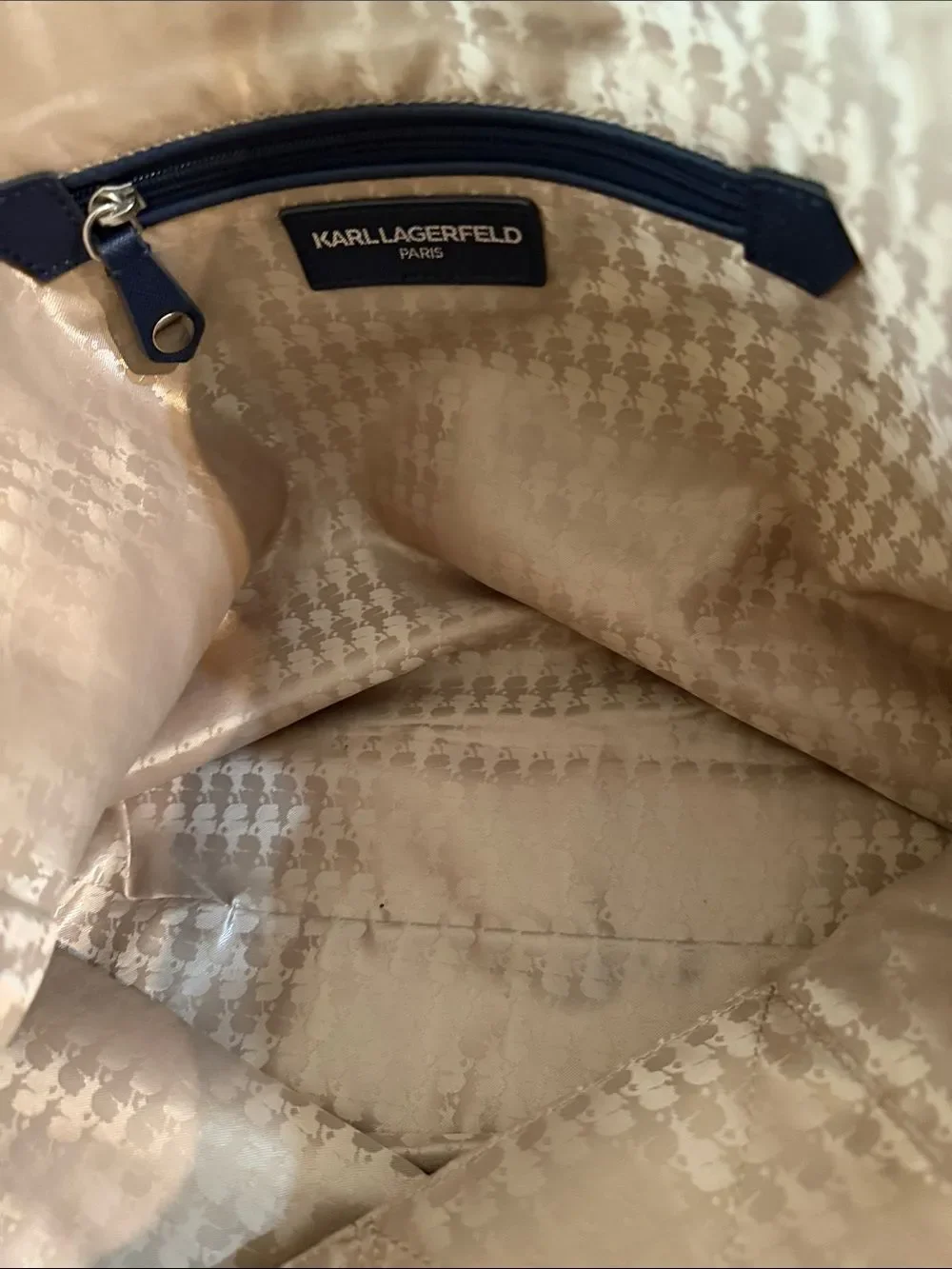 Karl Lagerfeld Navy Tote with Floral Appliqués & Inside Pockets